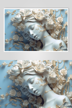 AI数字艺术创意黄色花朵古典石膏雕塑模型