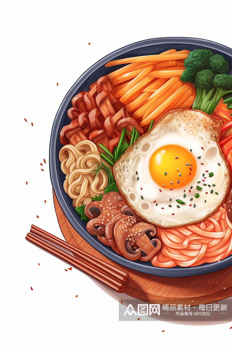 AI数字艺术卡通创意韩国石锅拌饭美食插画素材