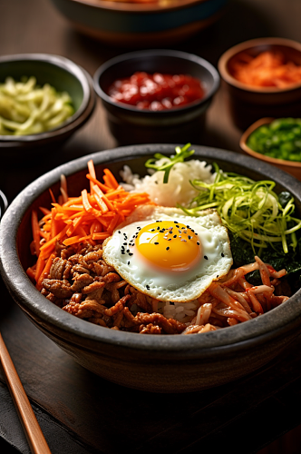 AI数字艺术韩式石锅拌饭食物美食摄影图片