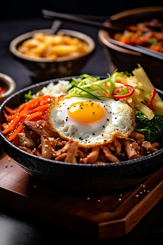 AI数字艺术韩式石锅拌饭食物美食摄影图片