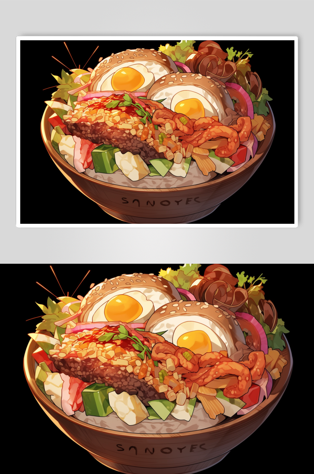 AI数字艺术韩国石锅拌饭美食插画素材