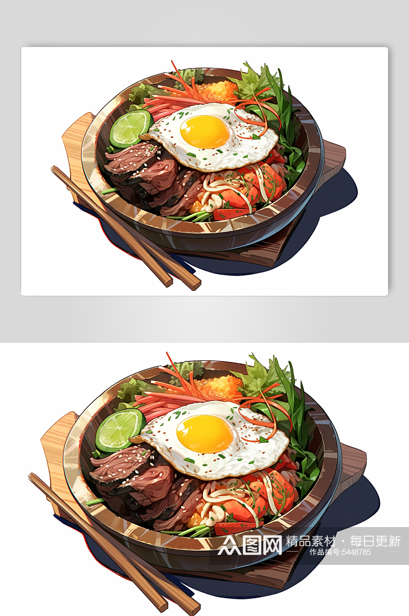 AI数字艺术韩国石锅拌饭美食插画素材