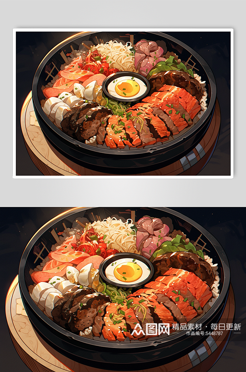 AI数字艺术韩国石锅拌饭美食插画素材