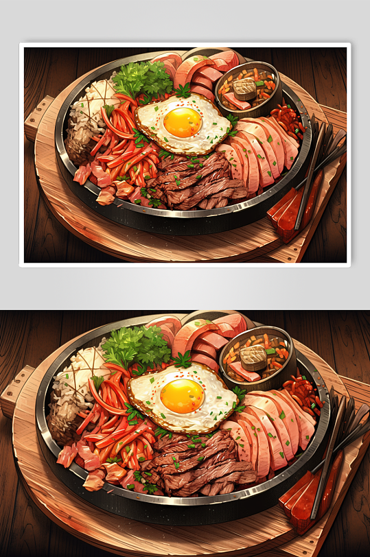 AI数字艺术韩国石锅拌饭美食插画