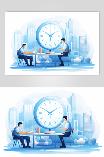 AI数字艺术扁平化企业时间管理场景插画