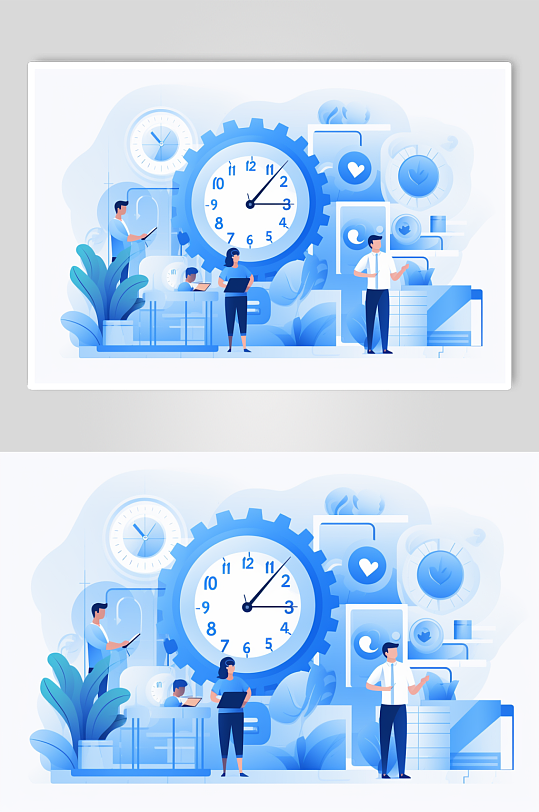 AI数字艺术扁平化企业时间管理场景插画