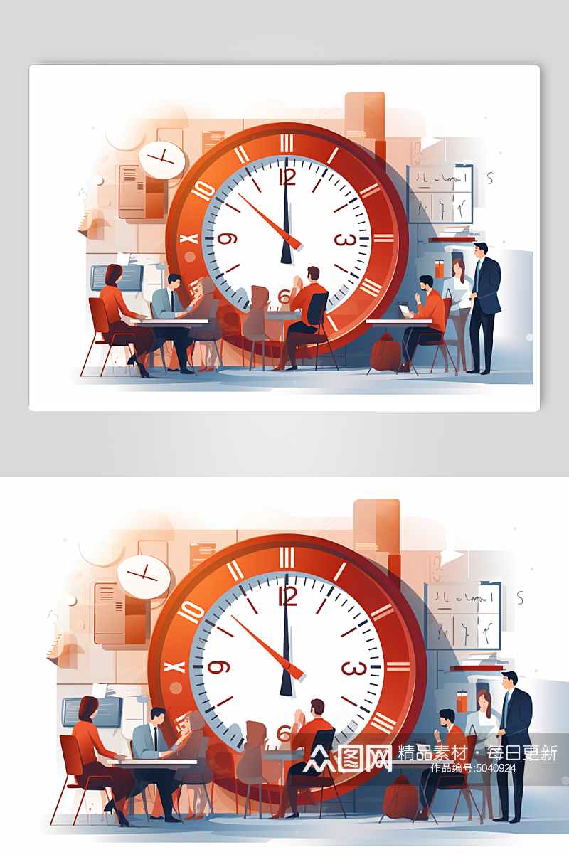 AI数字艺术扁平化企业时间管理场景插画素材