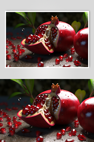 AI数字艺术创意石榴水果果汁图片