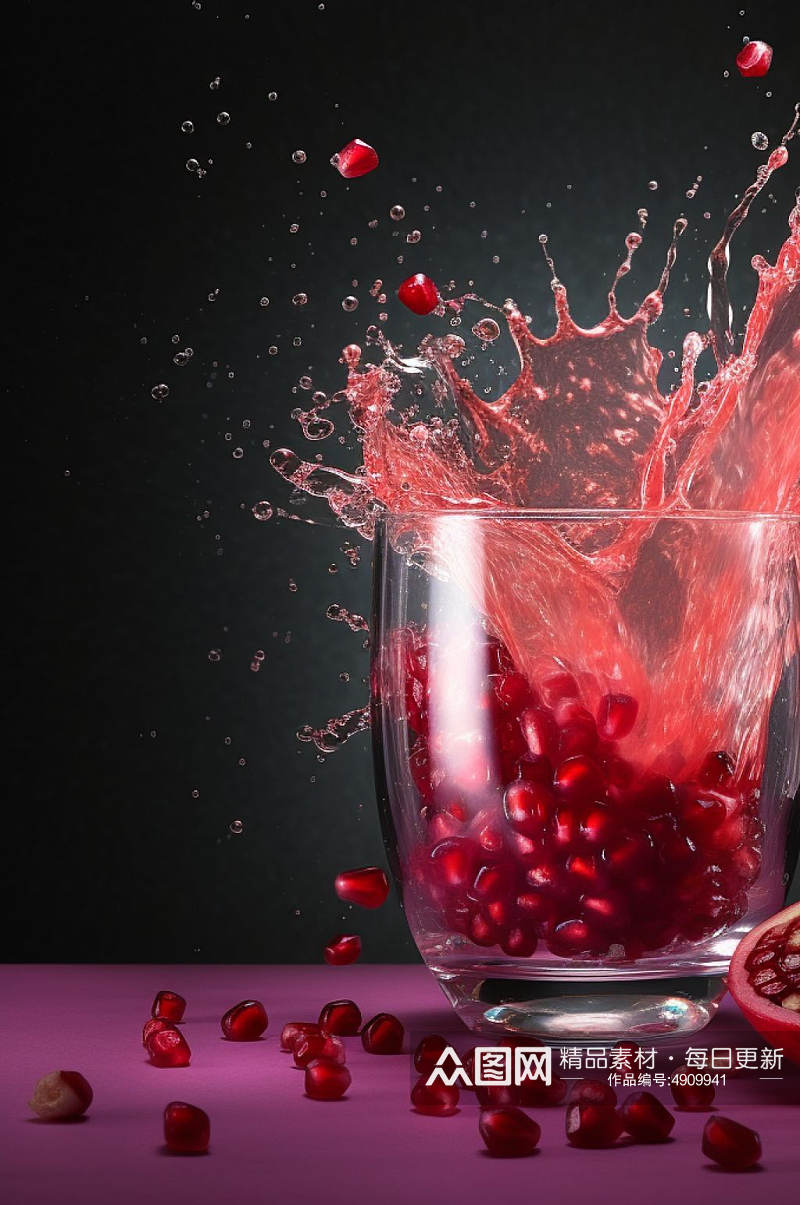 AI数字艺术新鲜石榴水果果汁图片素材