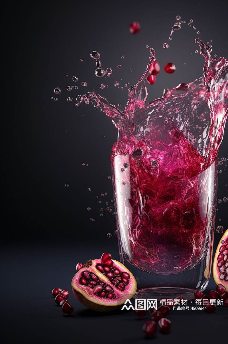 AI数字艺术新鲜石榴水果果汁图片素材