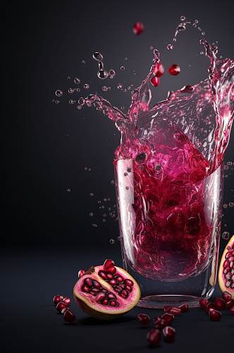 AI数字艺术新鲜石榴水果果汁图片