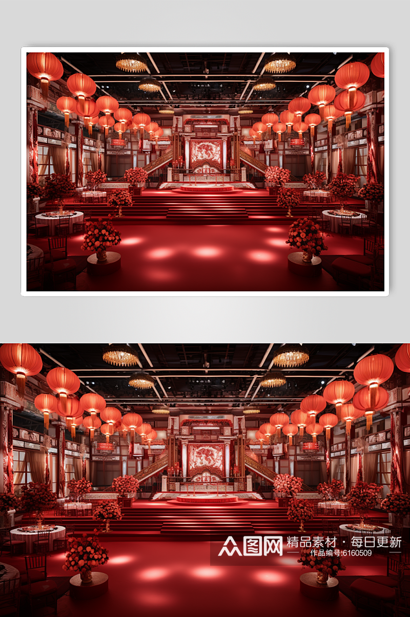 AI数字艺术中式宴会厅婚礼活动现场摄影图素材