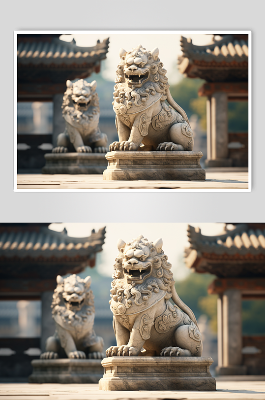 AI数字艺术企业企业精神石狮子摄影图片