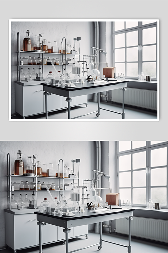 AI数字艺术科学化学实验室室内场景摄影图