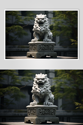 AI数字艺术企业精神石狮子摄影图片