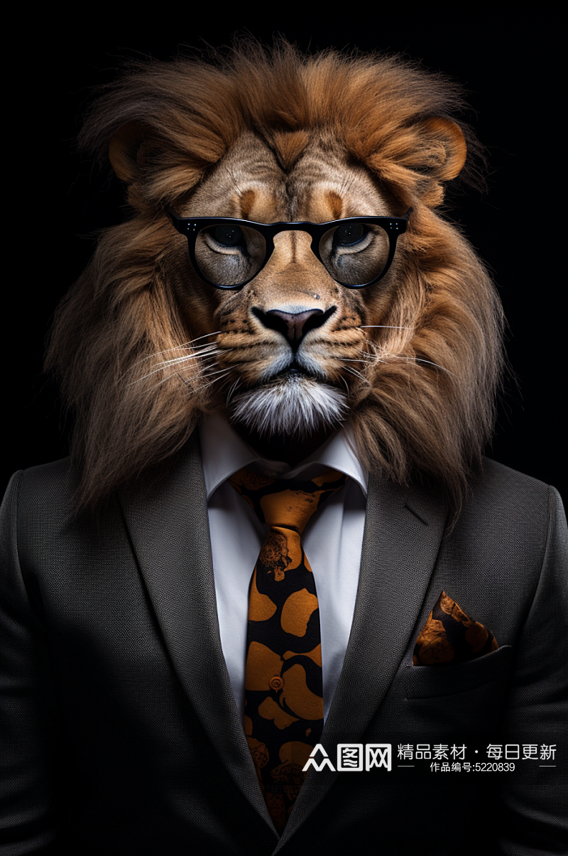 AI数字艺术狮子西装企业形象摄影图素材