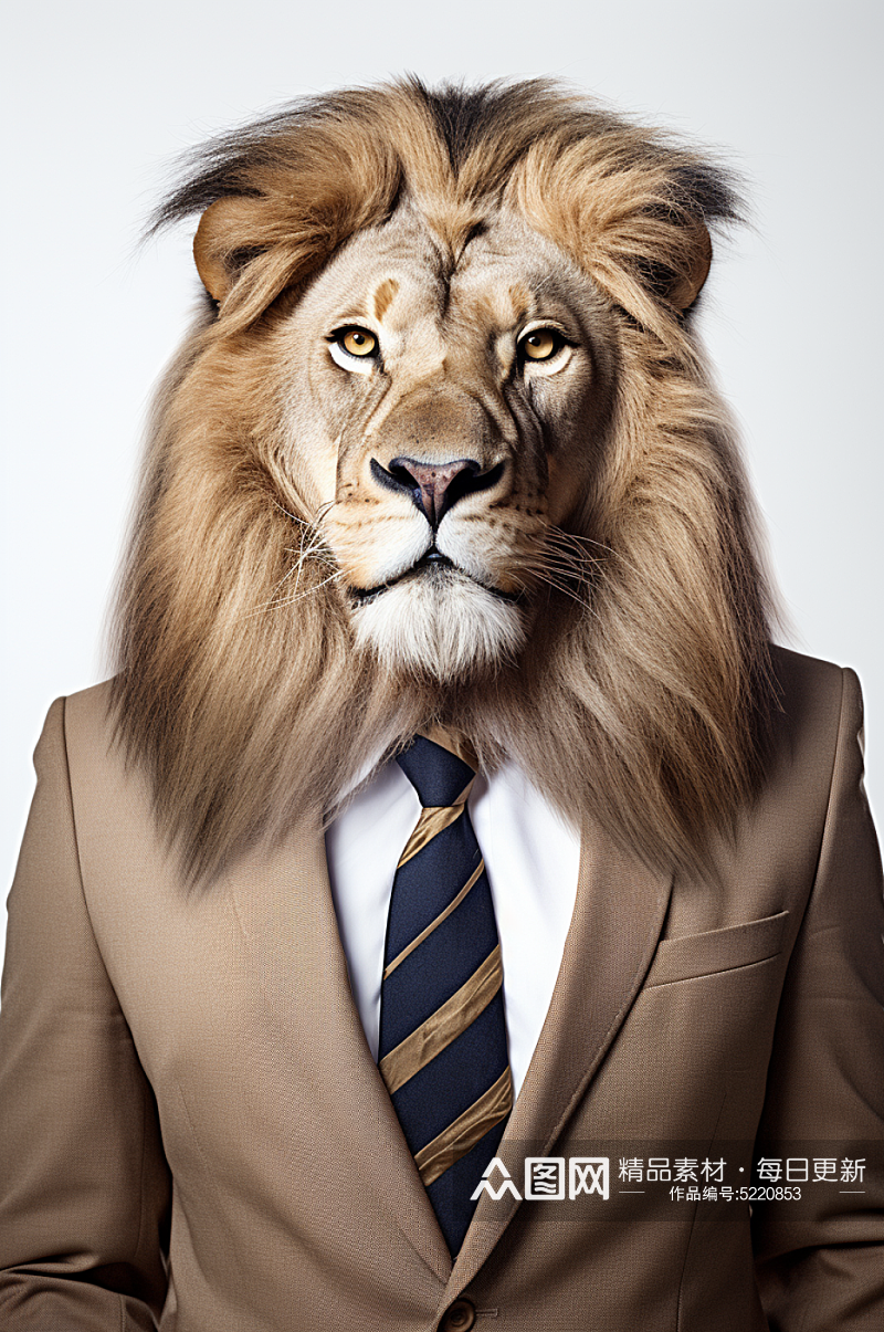 AI数字艺术狮子西装企业形象摄影图素材