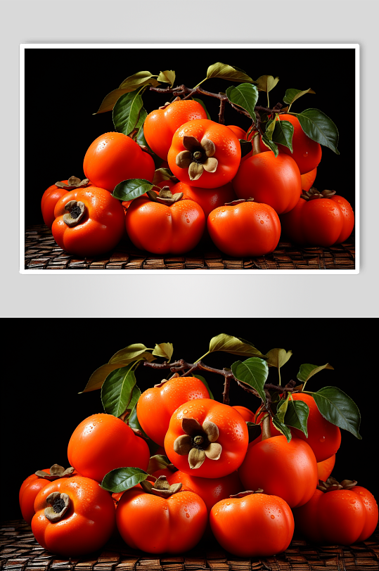 AI数字艺术秋季水果柿子摄影图