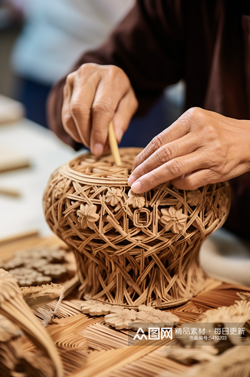 AI数字艺术传统手工编织工艺竹编摄影图素材