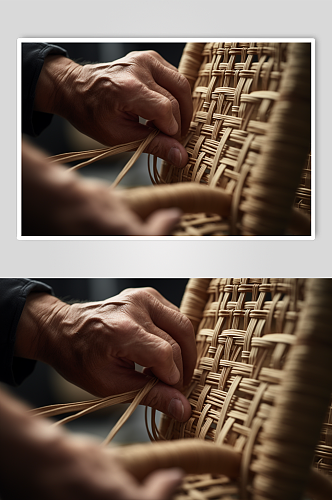 AI数字艺术传统手工编织工艺竹编摄影图