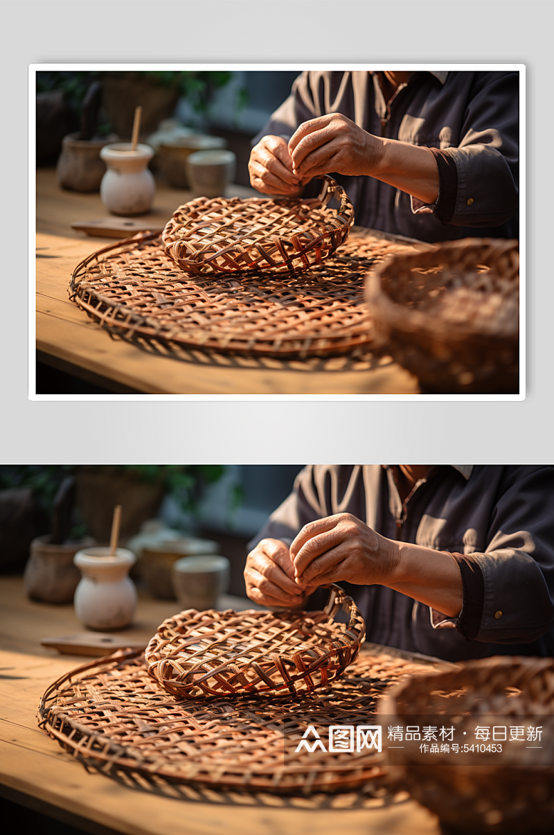 AI数字艺术传统手工编织工艺竹编摄影图素材