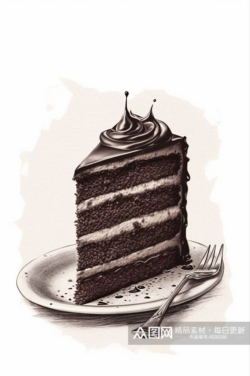 AI数字艺术简约复古线描手绘蛋糕甜品插画素材