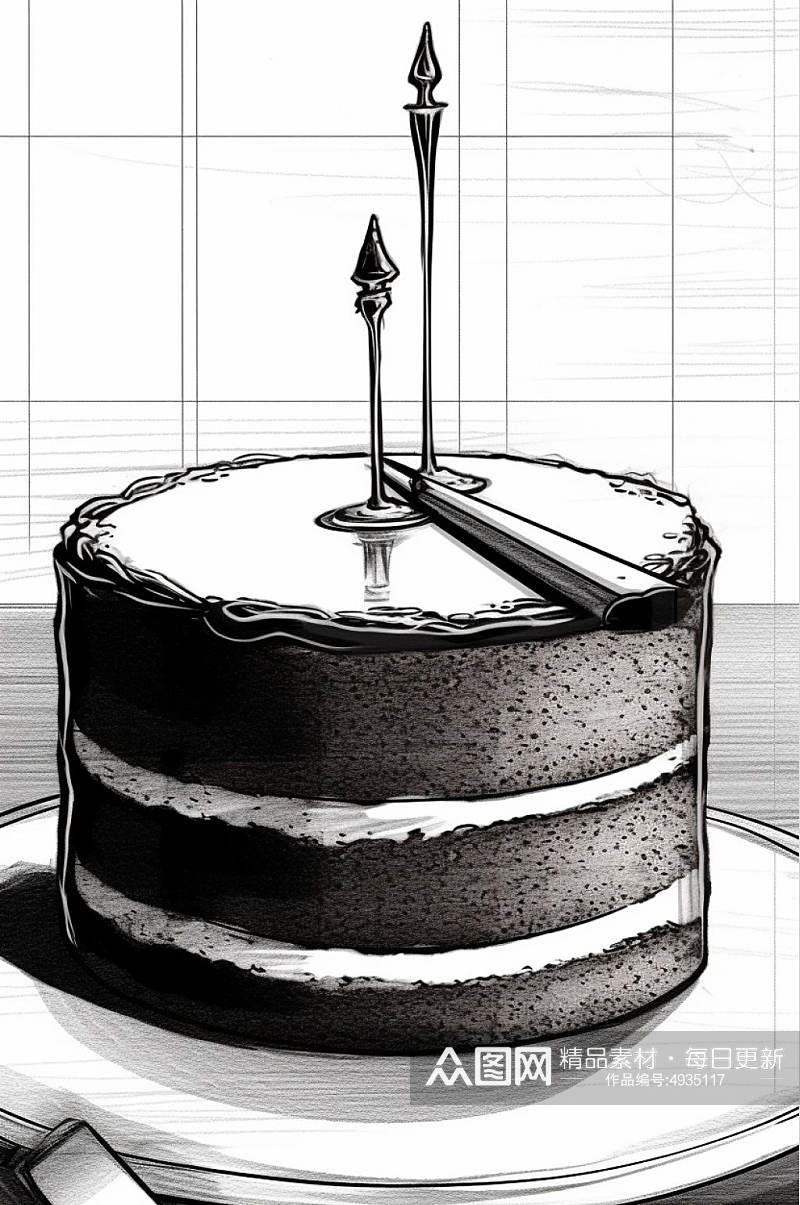 AI数字艺术创意复古线描手绘蛋糕甜品插画素材