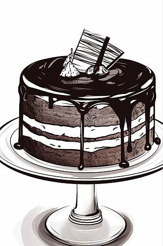 AI数字艺术创意复古线描手绘蛋糕甜品插画