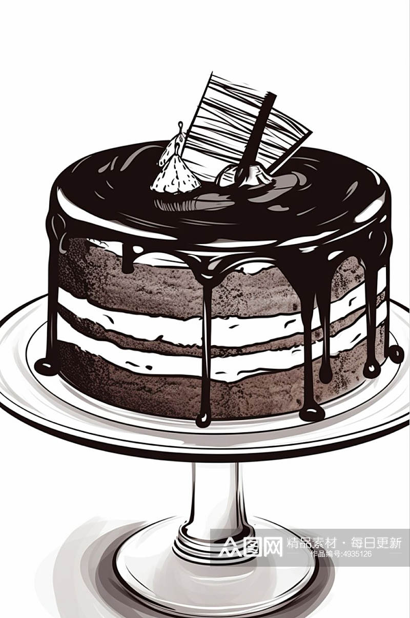 AI数字艺术创意复古线描手绘蛋糕甜品插画素材