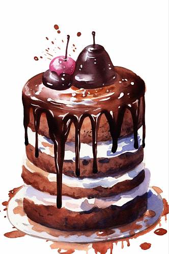 AI数字艺术创意复古线描手绘蛋糕甜品插画
