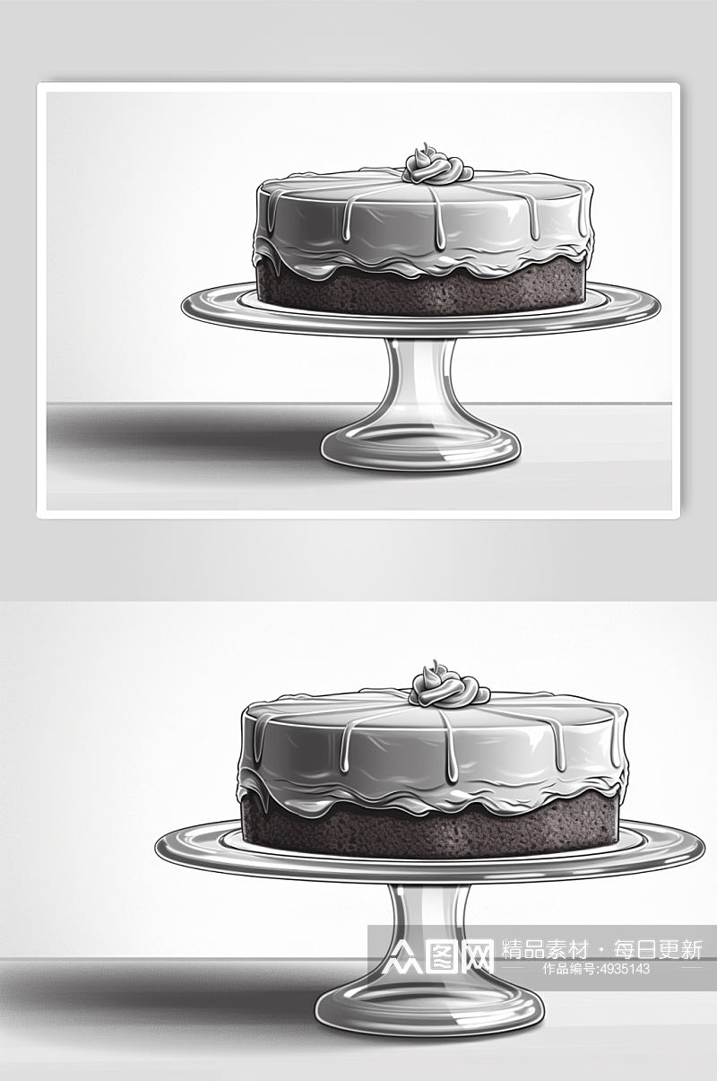 AI数字艺术高清复古线描手绘蛋糕甜品插画素材