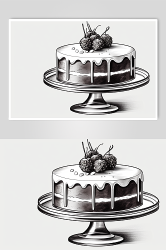 AI数字艺术高清复古线描手绘蛋糕甜品插画