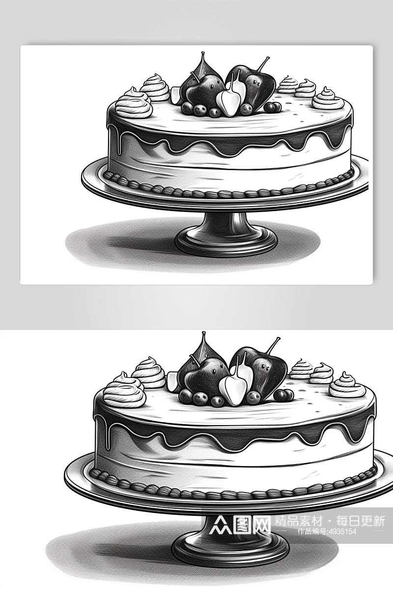 AI数字艺术高清复古线描手绘蛋糕甜品插画素材