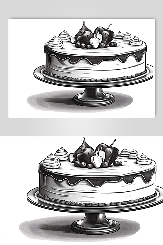 AI数字艺术高清复古线描手绘蛋糕甜品插画