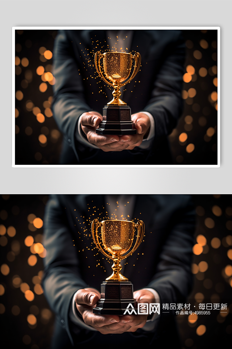 AI数字艺术手拿奖杯企业文化精神摄影图片素材