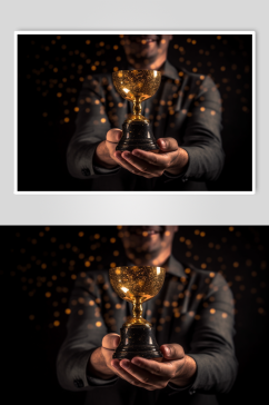 AI数字艺术手拿奖杯企业文化精神摄影图片