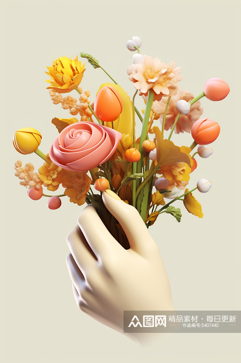 AI数字艺术感恩节手捧花朵模型素材