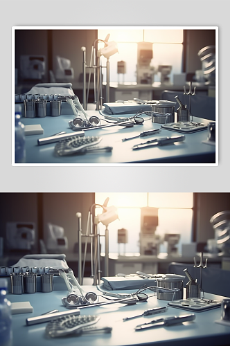 AI数字艺术简约手术器械医疗仪器摄影图片