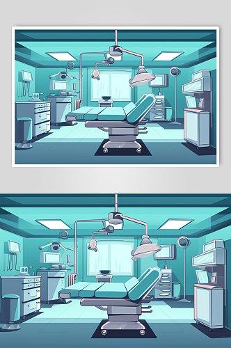 AI数字艺术卡通医院手术室场景医疗插画