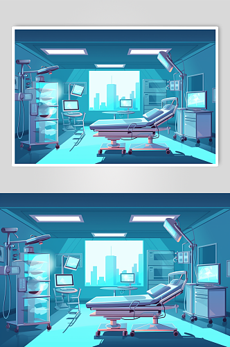 AI数字艺术卡通医院手术室场景医疗插画