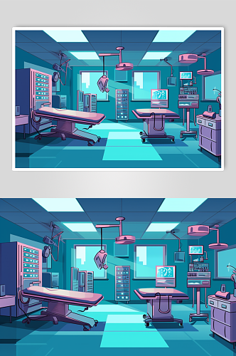 AI数字艺术卡通医院手术室场景医疗插画