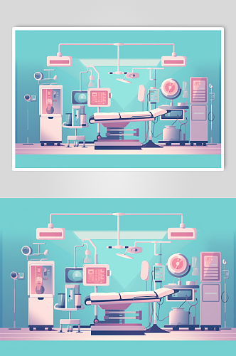 AI数字艺术卡通医院手术室场景医疗插画