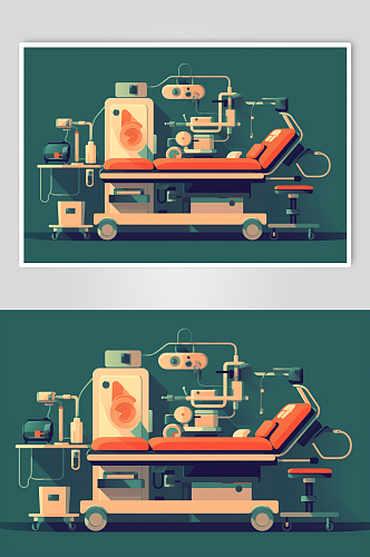 AI数字艺术卡通医院手术室场景医疗插画