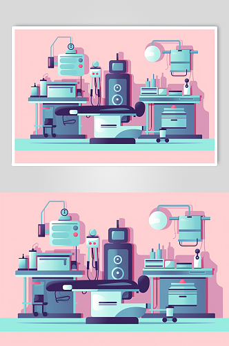 AI数字艺术扁平风医院手术室场景医疗插画