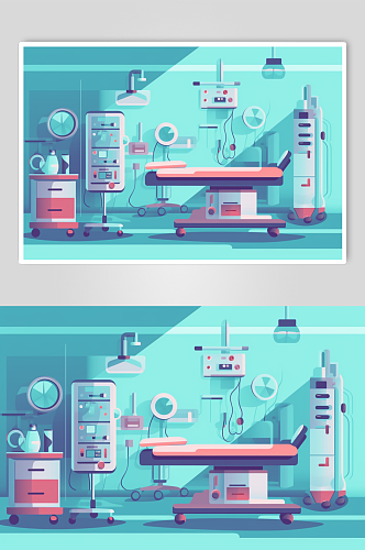 AI数字艺术扁平风医院手术室场景医疗插画