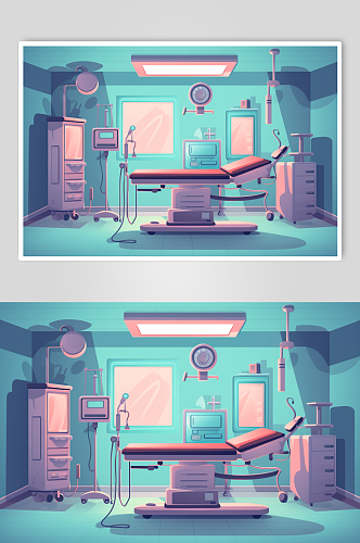 AI数字艺术扁平风医院手术室场景医疗插画