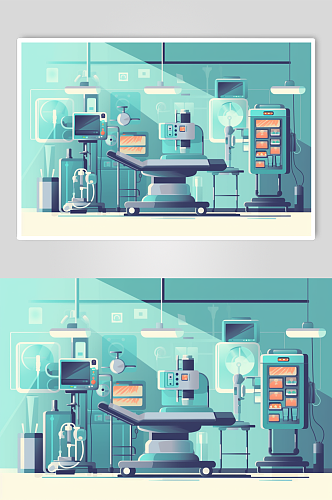 AI数字艺术扁平风医院手术室场景医疗插画
