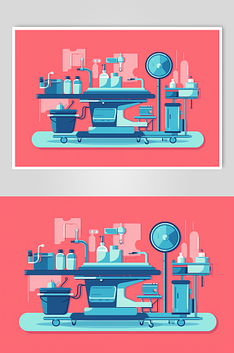 AI数字艺术扁平风医院手术室场景医疗插画