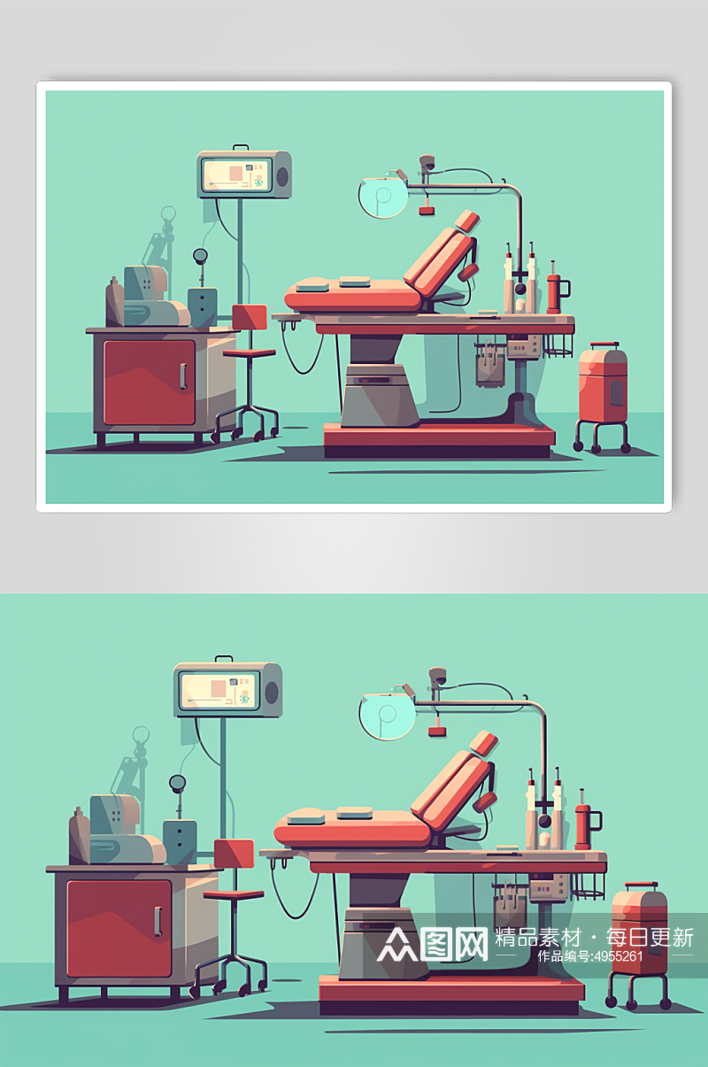 AI数字艺术扁平风医院手术室场景医疗插画素材