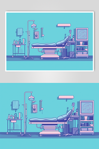 AI数字艺术扁平风医院手术室场景医疗插画